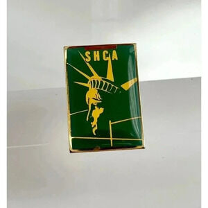 Vintage Statue of Liberty Gold / Green Resin Pin Brooch